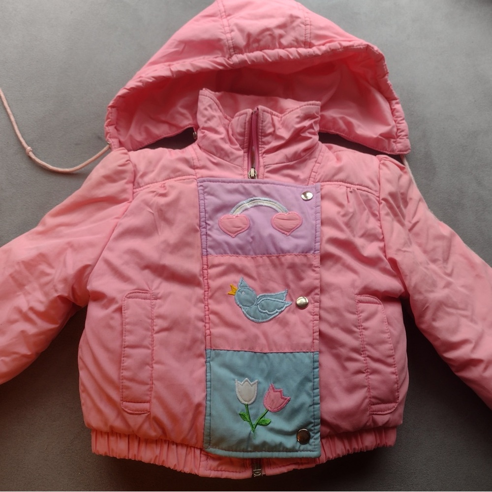 Vintage Pink Hooded Jacket with Embroidered Patches from London Fog